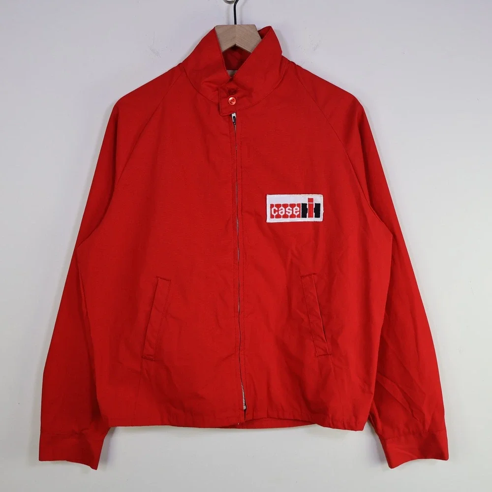 Vintage Case IH Harrington Jacket L Workwear Agriculture Farm Red Poly Cotton‎